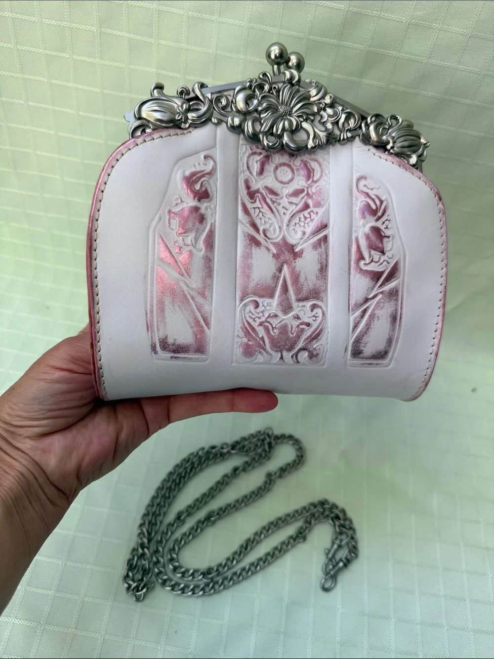 New Patricia Nash Super Light  Pink with Metallic-Trim Leather Crossbody Clutch